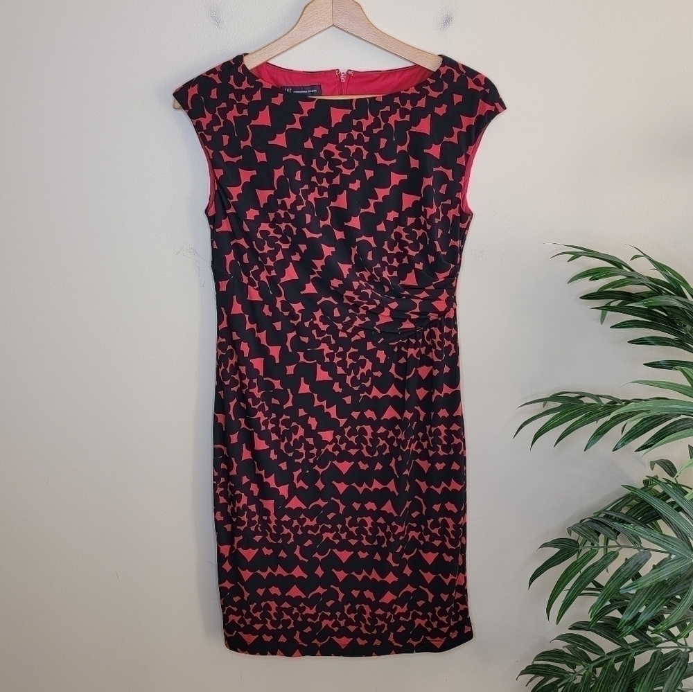 INC International Concepts Red Black Heart Print Sheath Dress Size 6